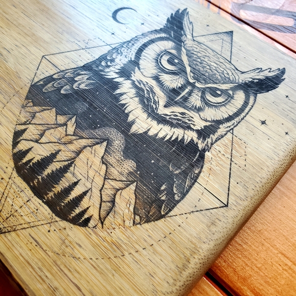 Astral✨Owl🦉Artisan Handcrafted🖐️Finely Engraved Bamboo🎍Cutting/Serving Paddle - Picture 2 of 5